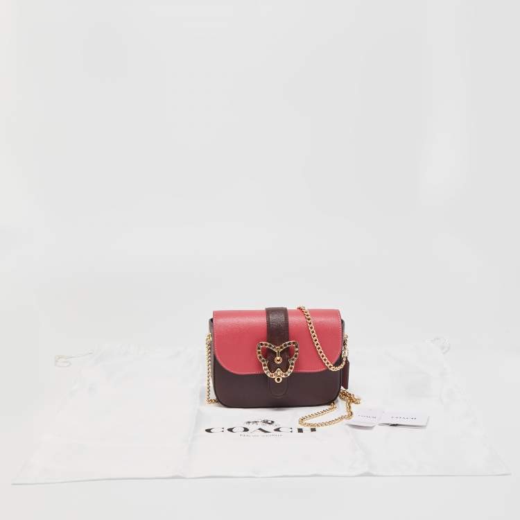 Pre Owned Coach Dark Pink/Burgundy Leather Gemma Butterfly Buckle Crossbody Bag
