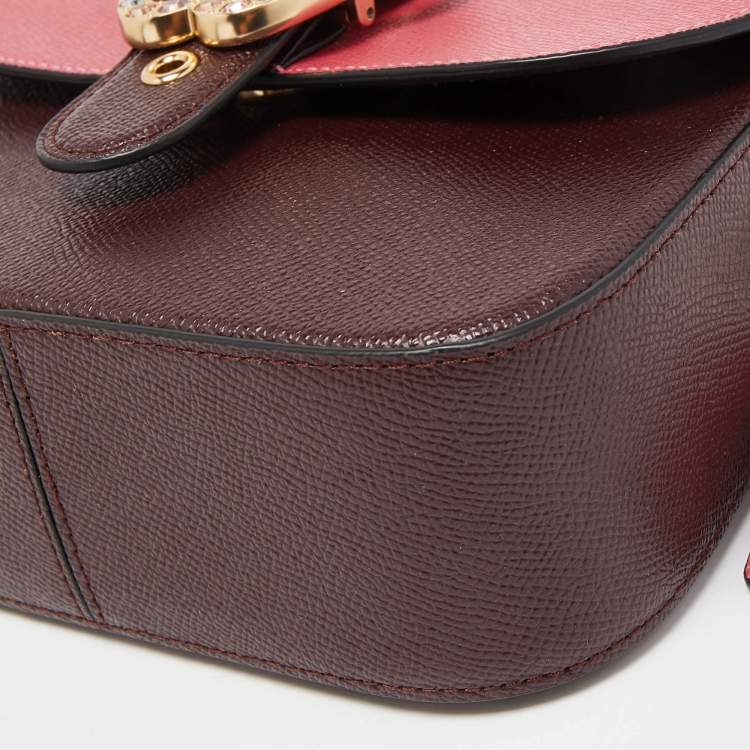 Pre Owned Coach Dark Pink/Burgundy Leather Gemma Butterfly Buckle Crossbody Bag