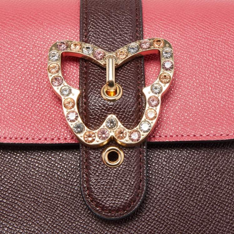 Pre Owned Coach Dark Pink/Burgundy Leather Gemma Butterfly Buckle Crossbody Bag