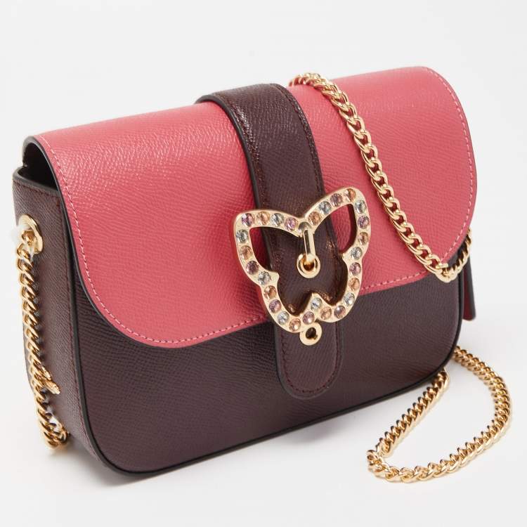 Pre Owned Coach Dark Pink/Burgundy Leather Gemma Butterfly Buckle Crossbody Bag
