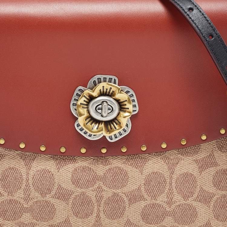 Pre Owned Coach Beige/Brown Signature Coated Canvas and Leather Parker Top Handle Bag