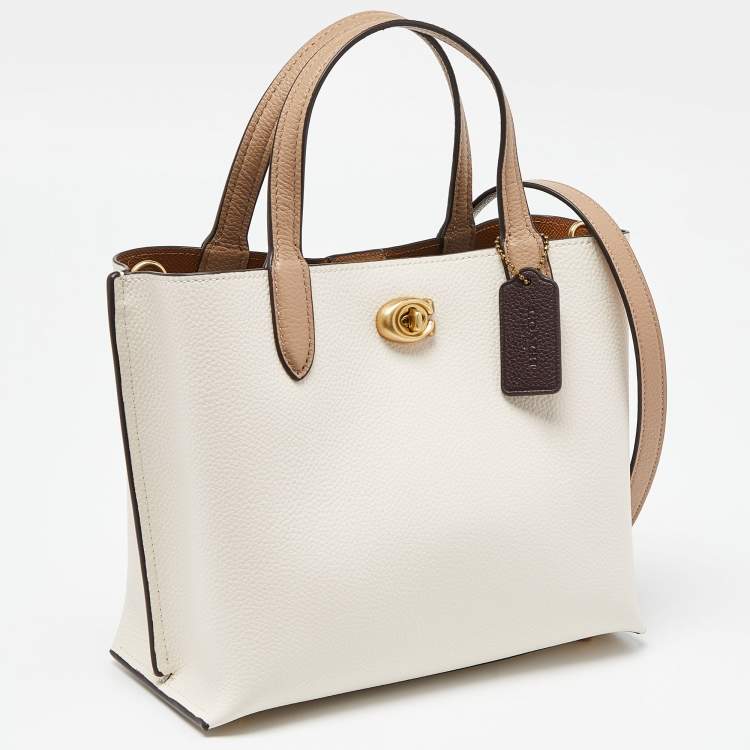 Pre Owned Coach Off White/Beige Leather Willow Tote