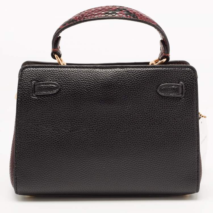 Pre Owned Coach Black/Burgundy Leather Mini Lane Top Handle Bag