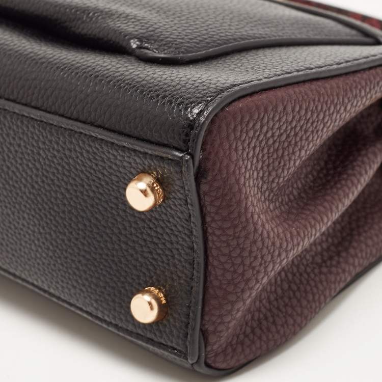 Pre Owned Coach Black/Burgundy Leather Mini Lane Top Handle Bag