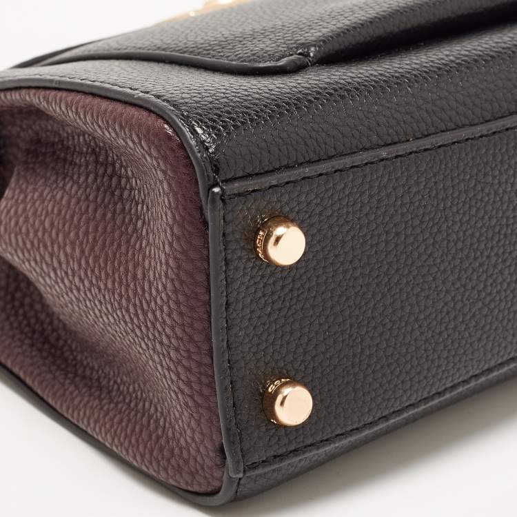 Pre Owned Coach Black/Burgundy Leather Mini Lane Top Handle Bag