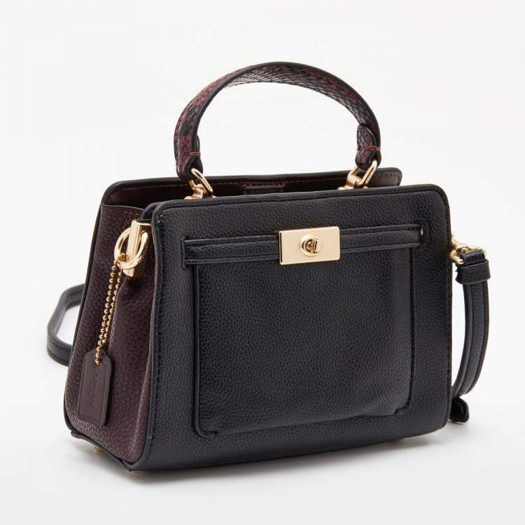 Pre Owned Coach Black/Burgundy Leather Mini Lane Top Handle Bag