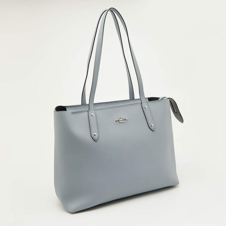 Pre Owned Coach Blue Leather Central Zip Shopper Tote