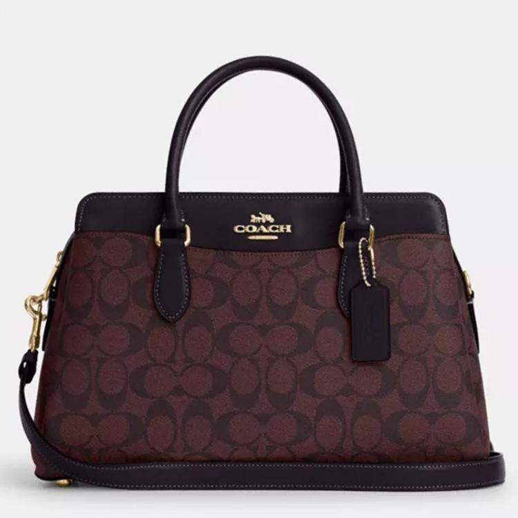 Coach Burgundy Black Signature Canvas and Leather Darcie Carryall