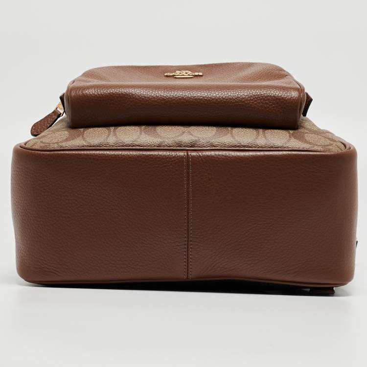 Pre Owned Coach Brown/Beige Signature Coated Canvas and Leather Court Backpack