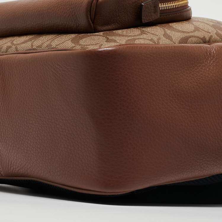 Pre Owned Coach Brown/Beige Signature Coated Canvas and Leather Court Backpack