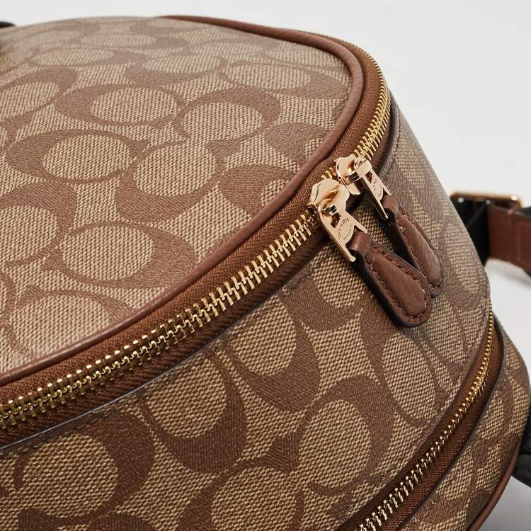 Pre Owned Coach Brown/Beige Signature Coated Canvas and Leather Court Backpack