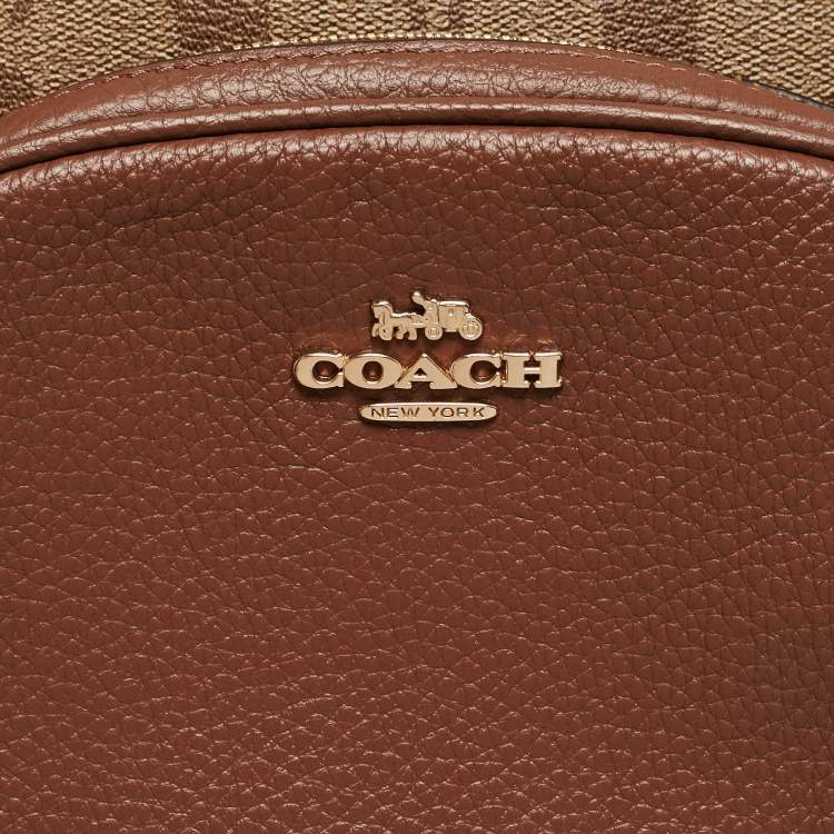 Pre Owned Coach Brown/Beige Signature Coated Canvas and Leather Court Backpack