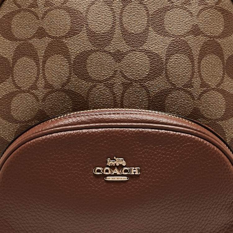 Pre Owned Coach Brown/Beige Signature Coated Canvas and Leather Court Backpack