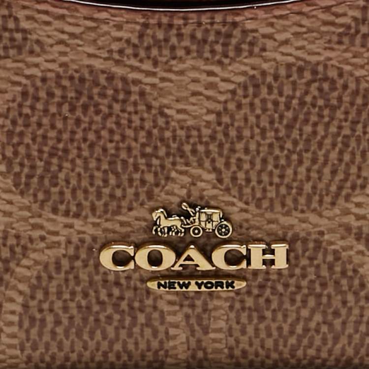 Pre Owned Coach Beige/Brown Signature Coated Canvas and Leather Card Holder