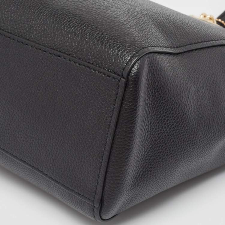 Pre Owned Coach Black Leather Turnlock Chain Tote