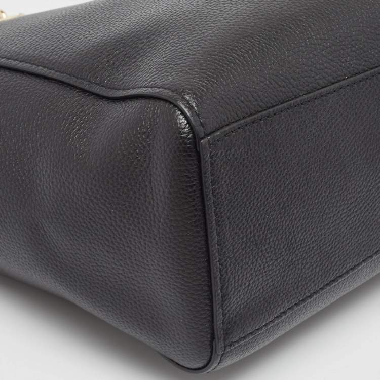 Pre Owned Coach Black Leather Turnlock Chain Tote