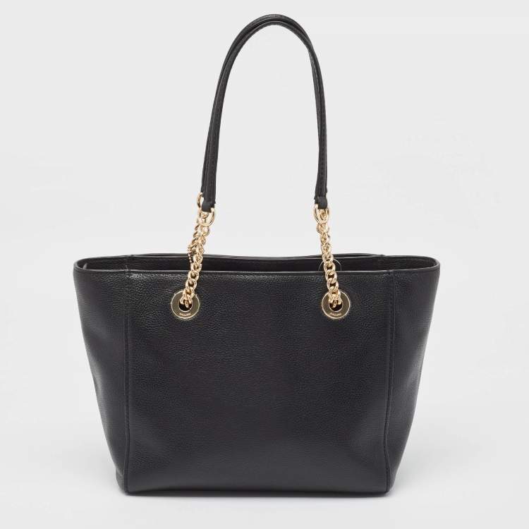 Pre Owned Coach Black Leather Turnlock Chain Tote