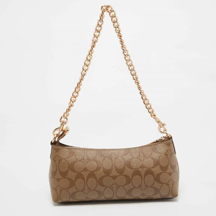 Pre Owned Coach Brown Signature Coated Canvas Charlotte Shoulder Bag