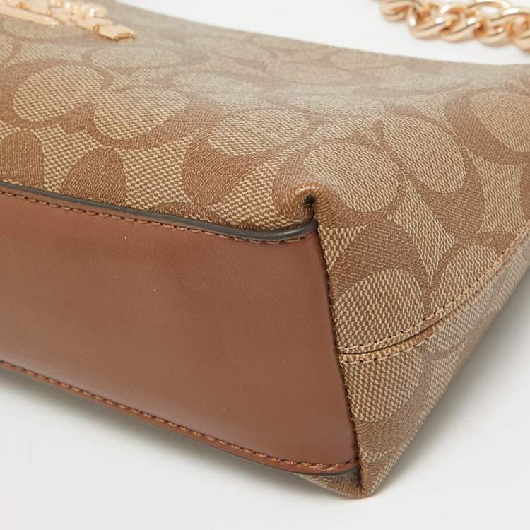 Pre Owned Coach Brown Signature Coated Canvas Charlotte Shoulder Bag