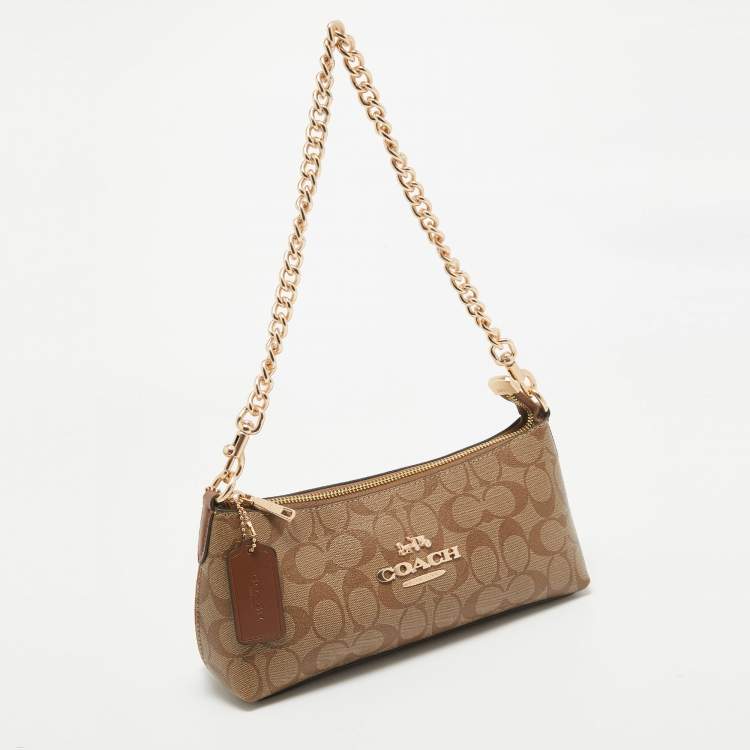Pre Owned Coach Brown Signature Coated Canvas Charlotte Shoulder Bag
