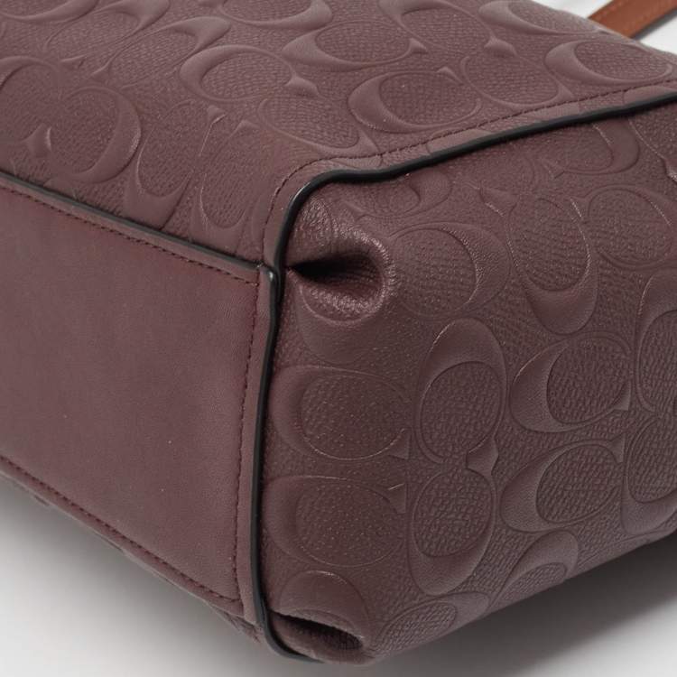 Pre Owned Coach Plum Signature Leather Mini Brooke Carryall Satchel