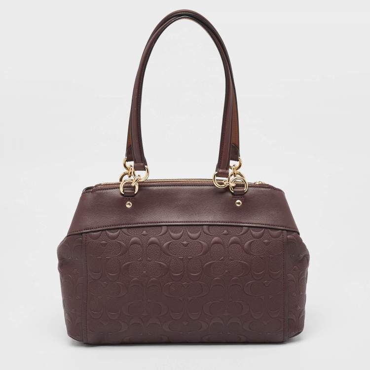 Pre Owned Coach Plum Signature Leather Mini Brooke Carryall Satchel