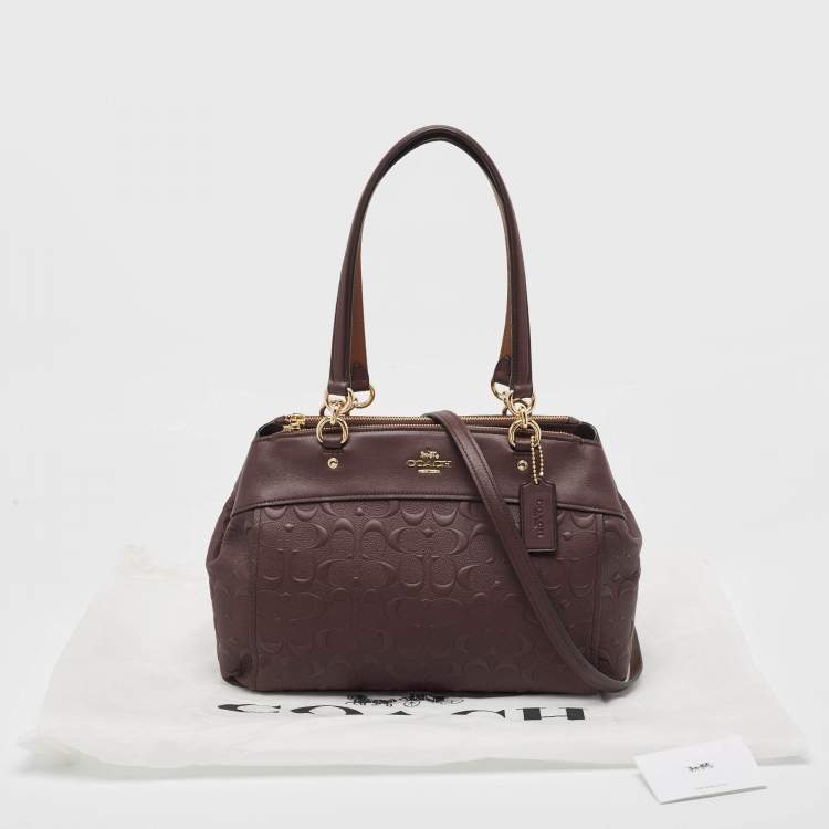 Pre Owned Coach Plum Signature Leather Mini Brooke Carryall Satchel