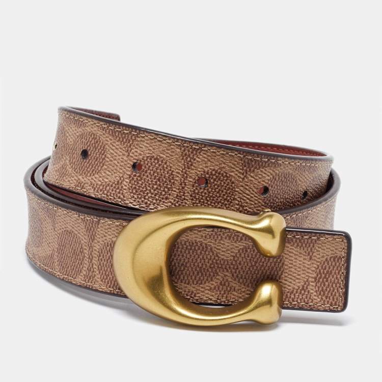 COACH 91280 Signature Canvas Buckle hot Men Belt 38mm Khaki Saddle Brown