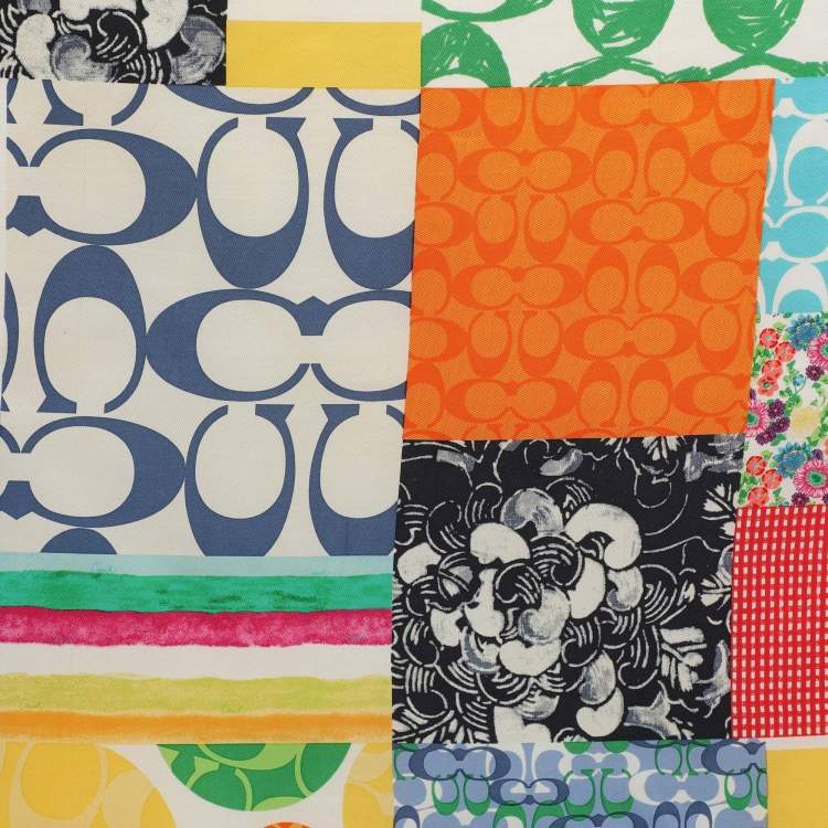 Pre Owned Coach Multicolor Printed Silk Patchwork Scarf