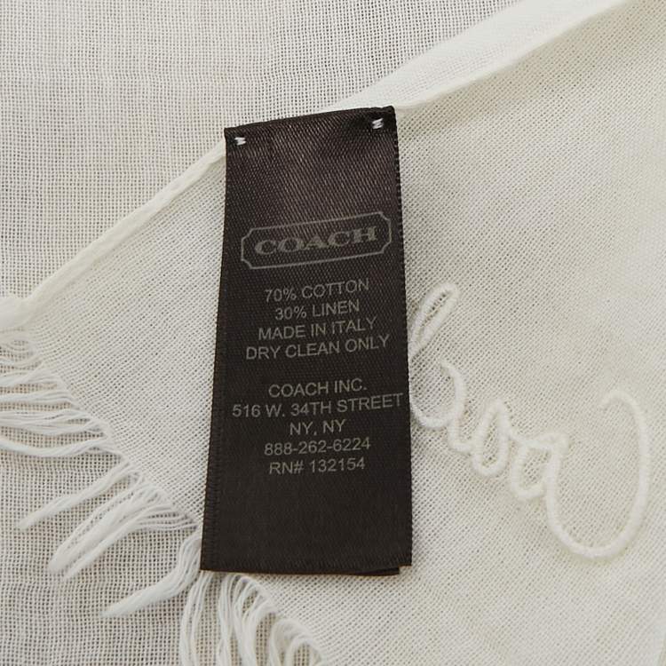 Pre Owned Coach White Striped Cotton Blend Scarf
