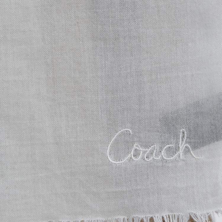Pre Owned Coach White Striped Cotton Blend Scarf