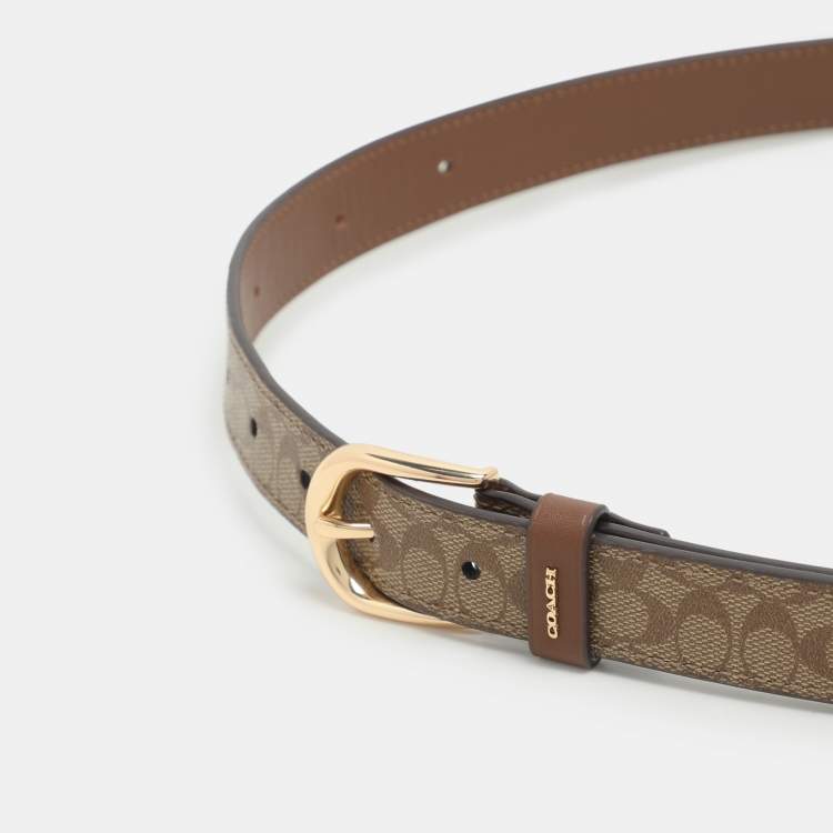 Pre Owned Coach Brown Signature Coated Canvas and Leather Buckle Belt M