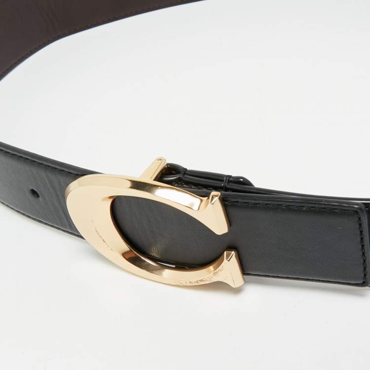 Pre Owned Coach Black Leather Signature Buckle Belt S