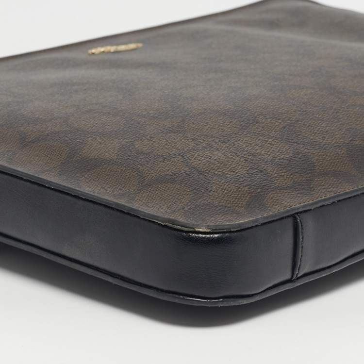 Pre Owned Coach Brown/Black Signature Coated Canvas Laptop Case Sleeve