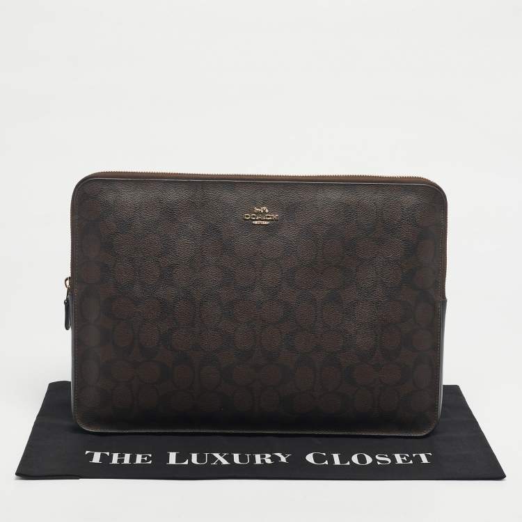 Pre Owned Coach Brown/Black Signature Coated Canvas Laptop Case Sleeve