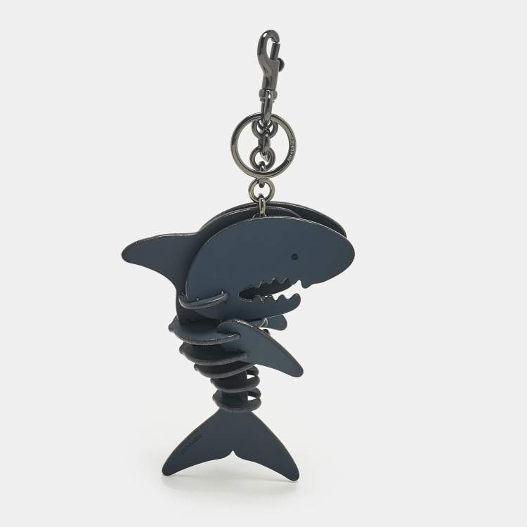 Pre Owned Coach Navy Blue Leather Medium Sharky Bag Charm 