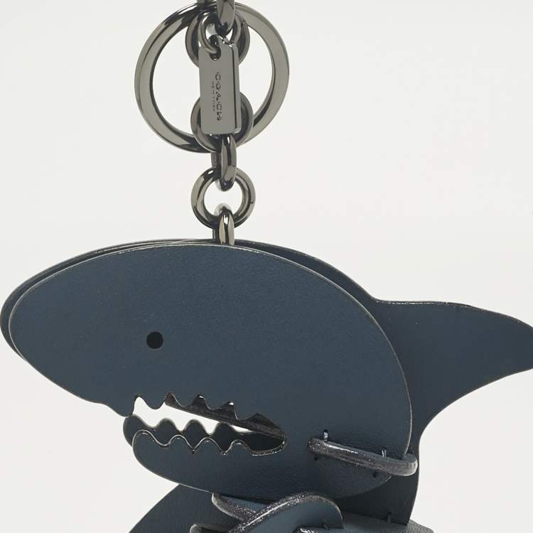 Pre Owned Coach Navy Blue Leather Medium Sharky Bag Charm 