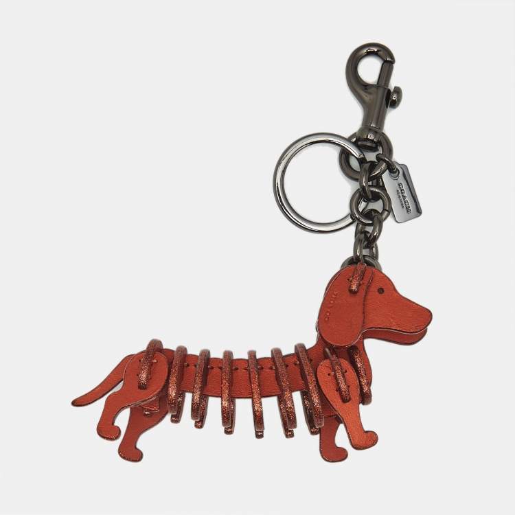 Pre Owned Coach Orange Leather Small Dog Bag Charm