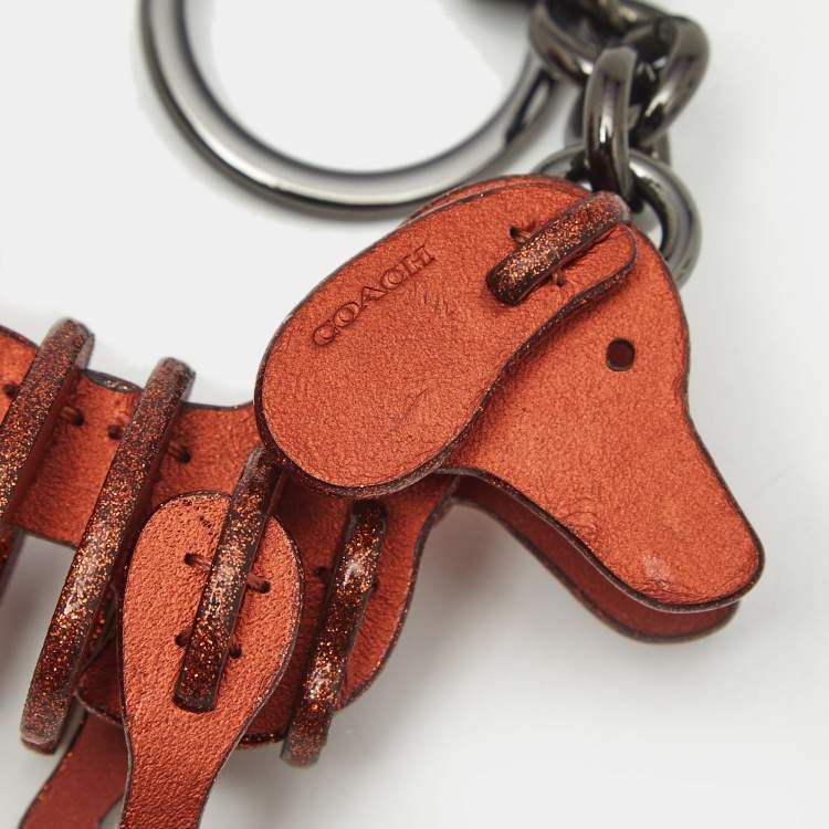 Pre Owned Coach Orange Leather Small Dog Bag Charm