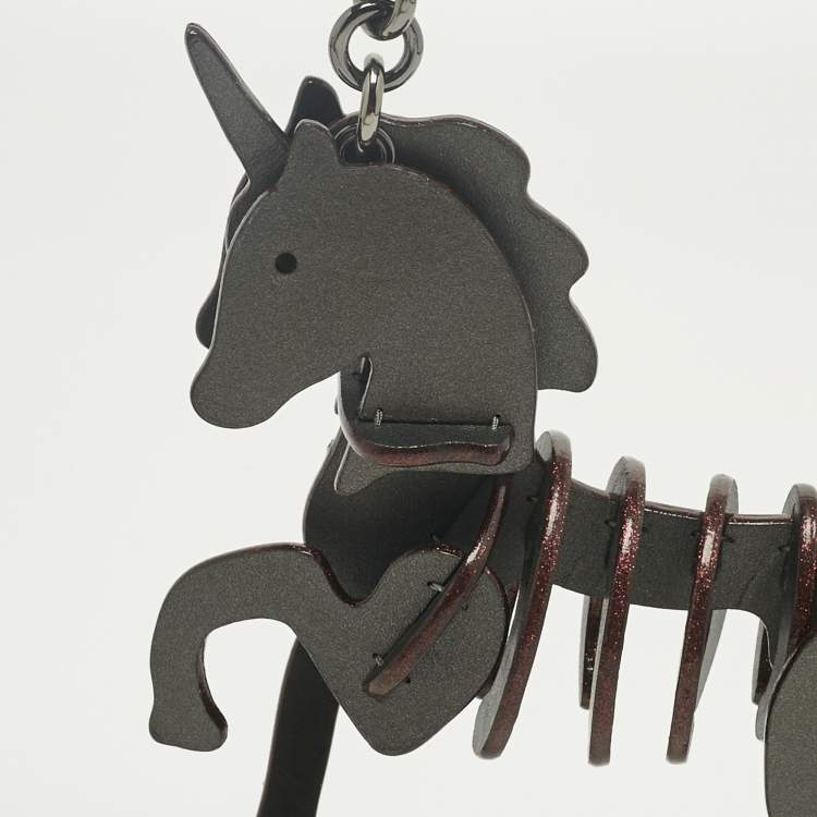 Pre Owned Coach Grey Leather Medium Uni Puzzle Bag Charm