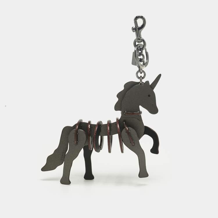 Pre Owned Coach Grey Leather Medium Uni Puzzle Bag Charm