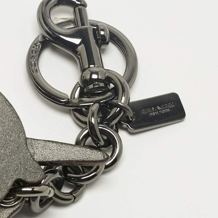 Pre Owned Coach Grey Leather Medium Uni Puzzle Bag Charm