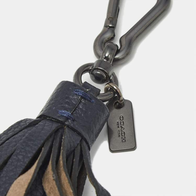 Pre Owned Chloé Navy Blue/Grey Leather Studded Tassel Bag Charm