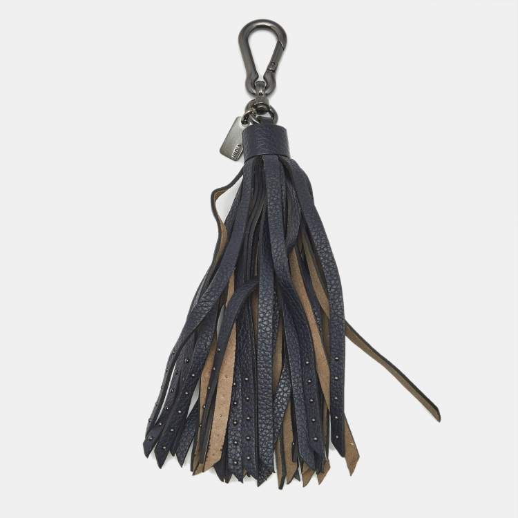 Pre Owned Chloé Navy Blue/Grey Leather Studded Tassel Bag Charm