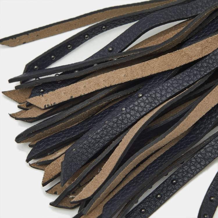 Pre Owned Chloé Navy Blue/Grey Leather Studded Tassel Bag Charm