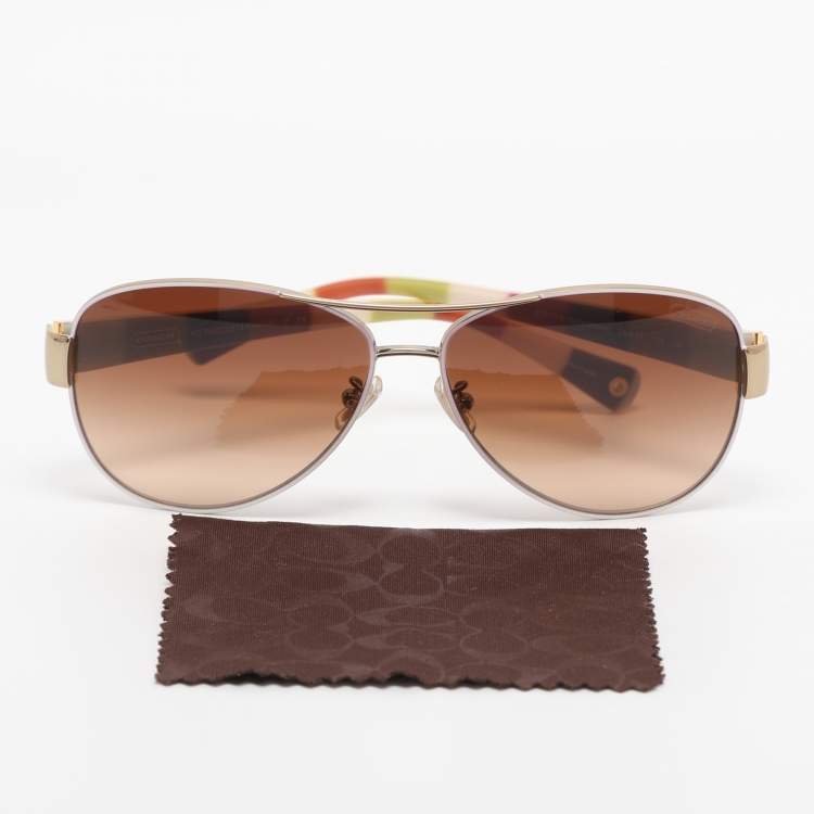 Pre Owned Coach Multicolor Brown Gradient HC7003 L012 Kristina Aviator Sunglasses 