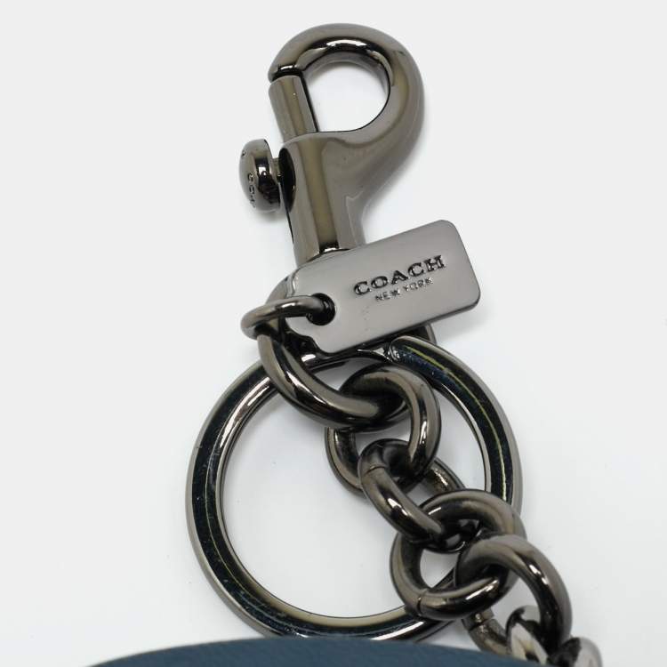 Pre Owned Coach Sharky Medium Bag Charm Navy Blue Leather