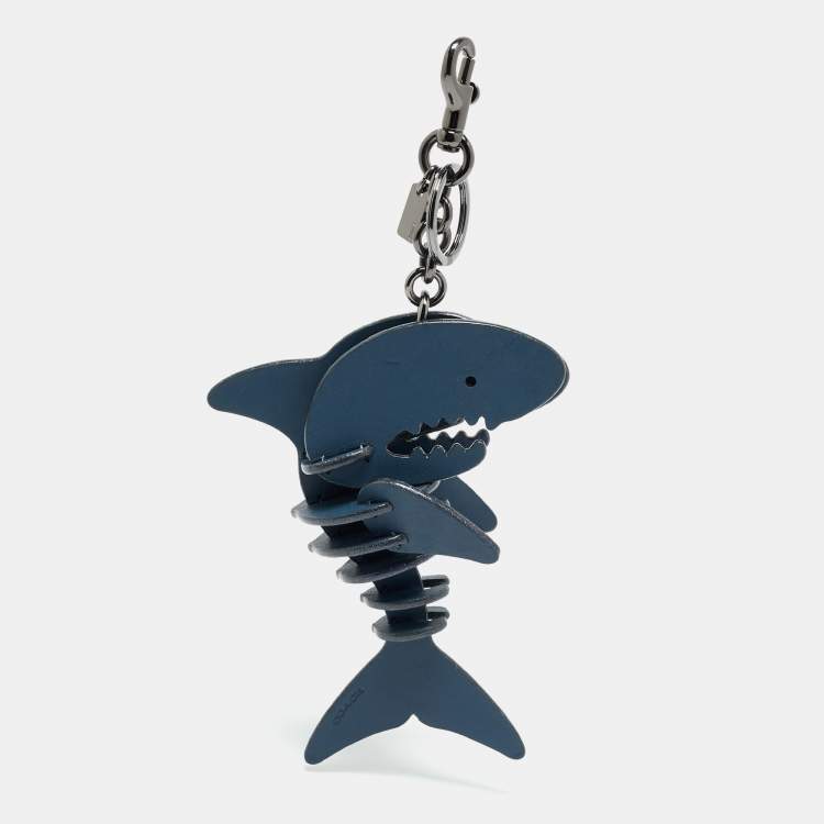 Pre Owned Coach Sharky Medium Bag Charm Navy Blue Leather