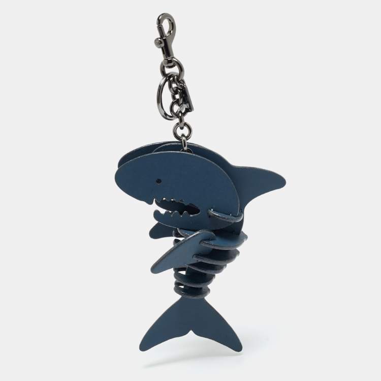 Pre Owned Coach Sharky Medium Bag Charm Navy Blue Leather