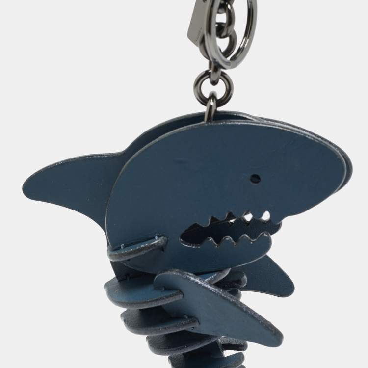 Pre Owned Coach Sharky Medium Bag Charm Navy Blue Leather